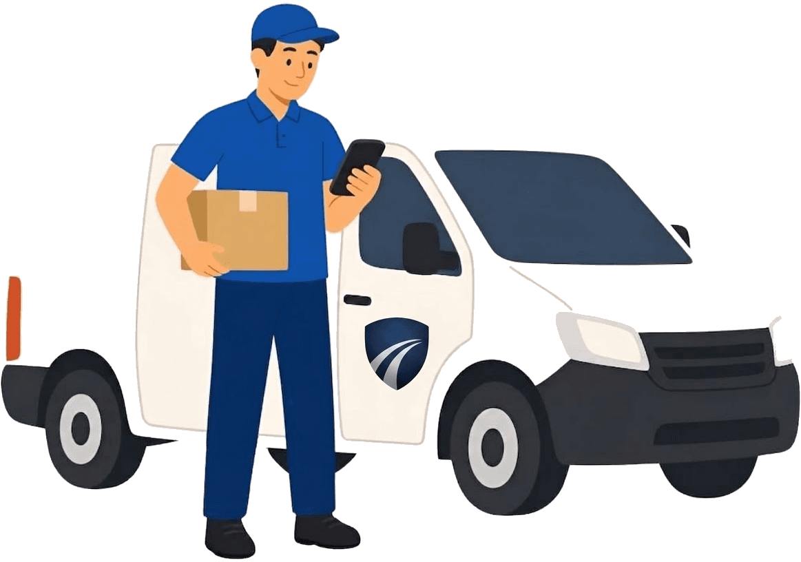 Iron Bridge delivery courier and van